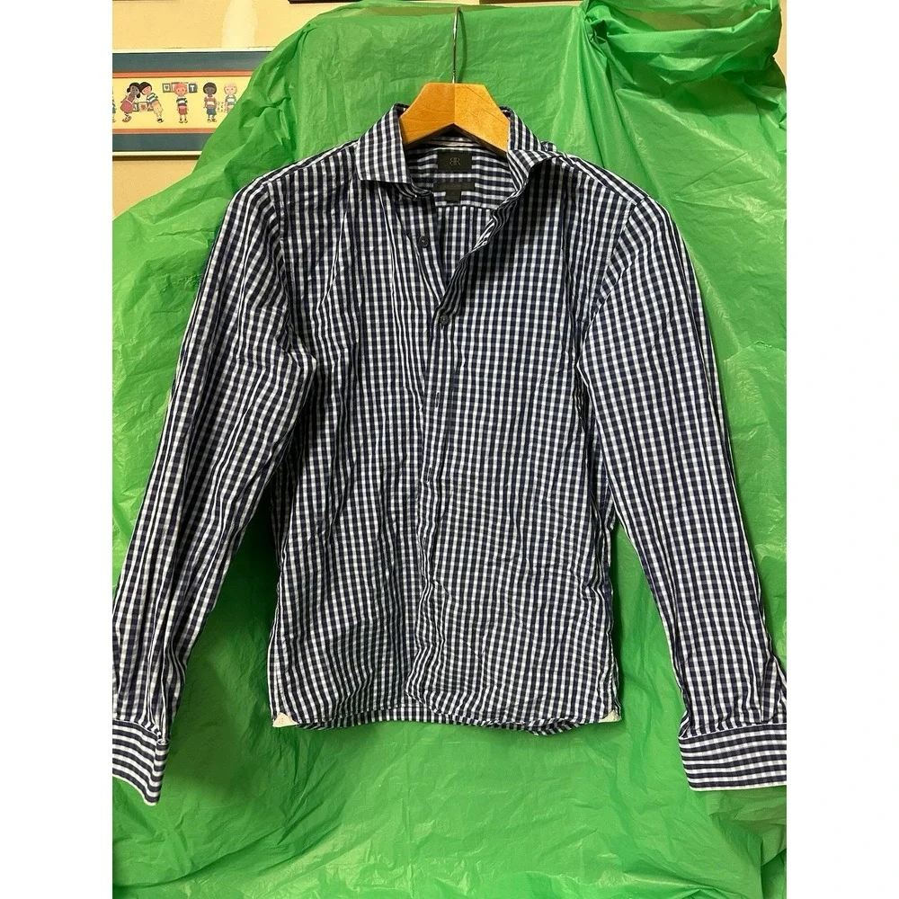 Banana Republic‎ Lecgino Blue Gingham Button Down Shirt Italian Fabric Men's M